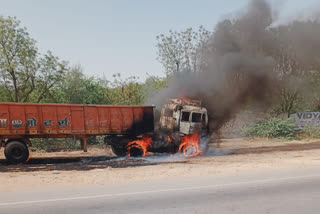 Front portion of truck turns to ashes in Bassi