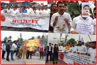protest against fuel price hike in all over Assam