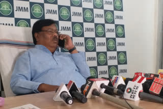 JMM leader Stephen Marandi press conference in Ranchi demanding action against MLA Lobin Hembram and MLA Sita Soren
