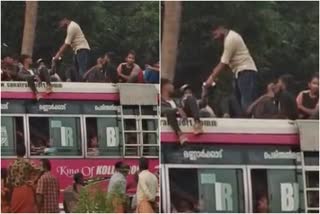 Nemmara vela  passengers traved on rooftops of bus in Nemmara  നെന്മാറയില്‍ ബസിന് മുകളിൽ യാത്രക്കാരെ കയറ്റി  നെന്മാറ വേല