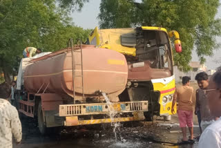 वाशिम शहरालगत खाजगी बस-टँकरचा अपघात