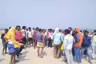 Boat submerged in Ganga river in Patna Maner