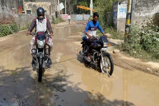 water is flowing through pipe of jal board in area adjacent to Nangloi Main Road became a pond