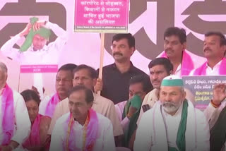 Paddy procurement: Rakesh Tikait joins Telangana CM KCR's dharna in Delhi