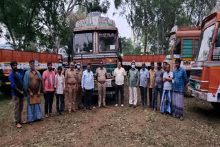 11 lorries seized in erode  erode lorry seized  lorry seized in erode  lorries seized in erode for violated high court order  சென்னை உயர்நீதிமன்ற உத்தரவை மீறிய கனரக வாகன ஓட்டுநர்கள்  ஈரோடில் சென்னை உயர்நீதிமன்ற உத்தரவை மீறிய கனரக வாகன ஓட்டுநர்கள்  ஈரோடில் 11 லாரிகள் பறிமுதல்