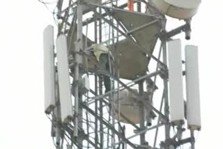 Farmer Climb On Mobile Tower