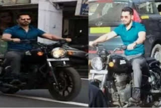 Varun Dhawan shooting in Kanpur  Varun Dhawan got challaned by Kanpur Police  Varun Dhawan is shooting in Kanpur for his upcoming movie Bawaal  Varun Dhawan riding bike without helmet in Anand Bagh  ഹെൽമെറ്റില്ലാതെ ബുള്ളറ്റോടിച്ച് വരുൺ ധവാൻ  ഹെൽമെറ്റില്ലാതെ വണ്ടിയോടിച്ച് വരുൺ ധവാൻ  ആനന്ദ് ബാഗ് ഏരിയയിൽ വരുൺ ധവാൻ  വരുൺ ധവാനെതിരെ പിഴ ചുമത്തി കാൺപൂർ ട്രാഫിക് പൊലീസ്  വരുൺ ധവാൻ പുതിയ ചിത്രം ബവാൽ