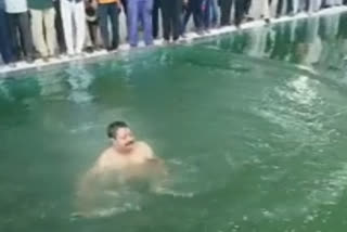 Karnataka Vijayapura BJP MLA jumps into swimming pool after inaugurating it