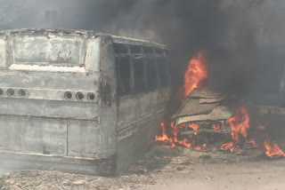 Fire in school bus in Ranchi