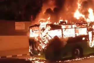 DTC BUS catches fire in delhi