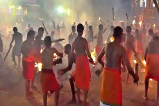 Karnataka: Devotees hurl burning palm fronds at each other in unique ritual