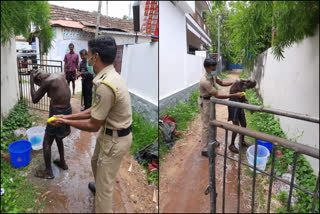 Neyyattinkara Police officer Shyju  Police officer Shyju Virali  Kerala police help for Physically Challenged Man  വയോദികന് സഹായവുമായി പൊലീസ് ഓഫിസര്‍ ഷൈജു  സിവിൽ പൊലീസ് ഓഫിസർ വിരാലി സ്വദേശി ഷൈജു  കേരള പൊലീസിന് അഭിമാനം