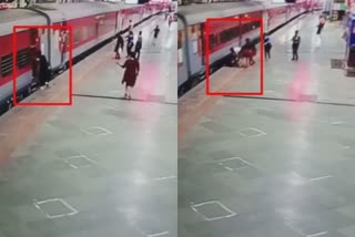 rpf personnel rescues man in mumbai  man falls off moving train at mumbai  mumbai central railway station man fell off train  rpf personnel save passenger life at mumbai railway station  യാത്രക്കാരന്‍റെ ജീവന്‍ രക്ഷിച്ച് ആർപിഎഫ്‌ ഉദ്യോഗസ്ഥന്‍  ട്രെയിനിനും പ്ലാറ്റ്‌ഫോമിനും ഇടയില്‍ വീണു  മുംബൈ റെയില്‍വേ സ്റ്റേഷന്‍ യാത്രക്കാരന്‍ ജീവന്‍ രക്ഷിച്ചു  ഓടുന്ന ട്രെയിനില്‍ നിന്ന് വീണു