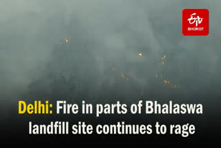 Some areas of the Bhalaswa landfill site in Delhi continue to burn on Thursday. The fire broke out on April 26. A thick blanket of smoke could be seen surrounding the dump yard. Fire tenders are still on the job. Schools in the locality have been shut down as the fire is causing heavy smoke in the area.