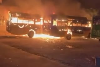 Buses caught fire at Bhagta Bhai Ka bus stand in Bathinda, One person burned alive