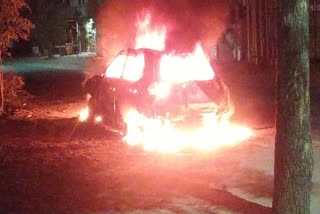 Car on fire in Udaipur