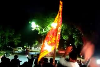 Students take out flag march in protest against Iftar party in BHU