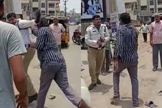 Traffic constable attacked by car driver in andrapradesh  car driver attacks traffic constable  ട്രാഫിക് കോൺസ്റ്റബിളിനെ ആക്രമിച്ച് ഡ്രൈവർ  ട്രാഫിക് കോൺസ്റ്റബിളിന് മർദനം