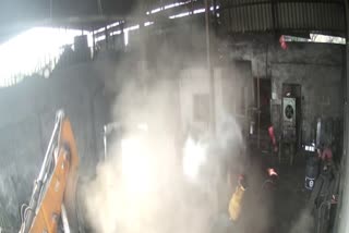 JCB tire burst while filling air in Raipur