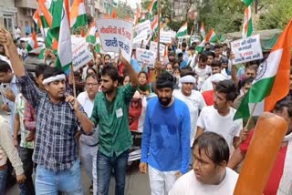 Unemployed youths protest outside BJP office