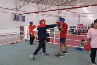 Boxing players being trained at Ranchi Mega Sports Complex