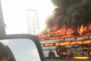 Massive fire in sleeper coach bus in Udaipur