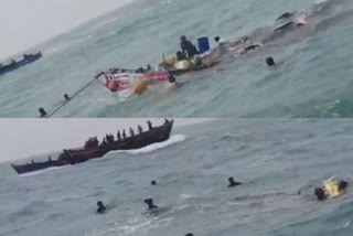 Boat sinks in the sea, fellow fishermen save 11 on board