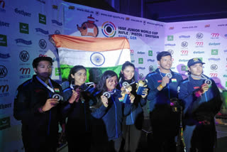 India trap teams win silver  India win silver at Suhl Junior World Cup  India at Suhl Junior World Cup  ISSF Junior World Cup  ജൂനിയര്‍ ഷൂട്ടിങ് ലോകകപ്പ്  ജൂനിയര്‍ ഷൂട്ടിങ് ലോകകപ്പ് ട്രാപ്പ് ഷൂട്ടിങ്  ജൂനിയര്‍ ഷൂട്ടിങ് ലോകകപ്പ് ഇന്ത്യ മെഡലുകള്‍