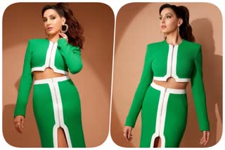 Nora Fatehi  Nora Fatehi outfit images  Nora Fatehi stylish pictures  Nora Fatehi crop top and thigh slit skirt  Nora Fatehi outfit price  Nora Fatehi in Dance Deewane Juniors set  Nora Fatehi new look in Dance Deewane Juniors set