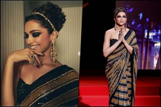 Deepika Padukone stuns in a black and gold saree on the Cannes