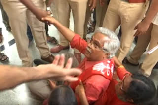 CPI Protest in Hanamkonda, MP Binoy Viswam gets arrested