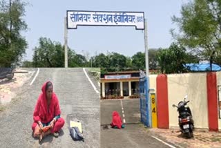 Female officer sit in front of Pendra Rail Office in sunlight