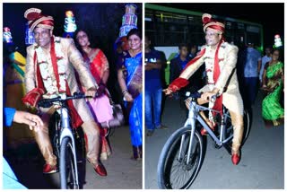 Groom Arrives To Marriage Venue On Cycle