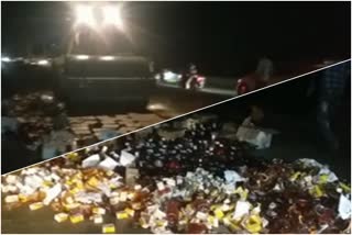 liquor bottles were trampled under a road roller