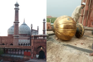 Delhi Jama Masjid dome damaged in evening storm  delhi jama masjid dameged  ഡല്‍ഹി ജുമാ മസ്‌ജിദ് ഭാഗികമായി തകര്‍ന്നു  ശക്തമായ കാറ്റും മഴയും ഡല്‍ഹി ജുമാ മസ്‌ജിദ് ഭാഗികമായി തകര്‍ന്നു  ഡല്‍ഹി ജുമാ മസ്‌ജിദിന്‍റെ താഴികക്കുടം തകര്‍ന്നു