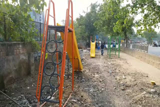 After stopping construction of BJP garbage house AAP MLA got swings installed on cycle track