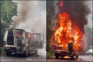 A fire that appeared in a moving  Bulero vehicle in Karwar