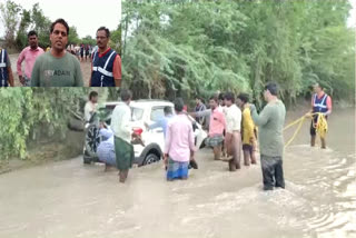 A car was washed away in a river