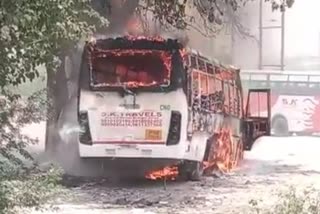 Massive fire in bus near CNG pump in Noida