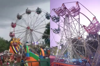 Giant wheel crashes with riders on board at an exhibition in Vellur  Giant wheel accident in tamilnadu  ജെയിന്‍റ് വീൽ അപകടം  വെള്ളൂരിൽ ജെയിന്‍റ് വീൽ താഴേക്ക് ചരിഞ്ഞു  ആകാശ ഊഞ്ഞാൽ അപകടം  കറങ്ങിക്കൊണ്ടിരുന്ന ജെയിന്‍റ് വീൽ ഒരു വശത്തേക്ക് ചരിഞ്ഞുർ  തമിഴ്‌നാട്ടിൽ ജെയിന്‍റ് വീൽ അപകടം