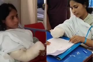 Woman whose right wrist was cut off, starts writing with his left hand