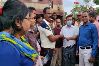 people protest in paralakhemundi railway station