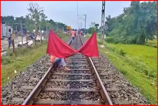 several trains stuck in three poles of the railway bridge at Batabari in-Bongaigaon-district