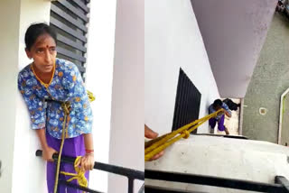 Mangaluru woman Rescued Cat from 4th Floor of the apartment  woman Rescued Cat  Mangaluru news  Mangaluru woman  cat  ജീവന്‍ പണയപ്പെടുത്തി പൂച്ചയുടെ ജീവന്‍ രക്ഷിച്ച് യുവതി  പൂച്ച