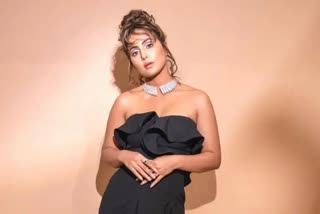 Hina Khan in Black Ruffle Gown