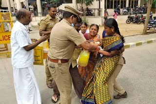 கந்துவட்டி கொடுமை மாவட்ட  ஆட்சியர் அலுவலகத்தில் மூன்று பேர் தீக்குளித்து தற்கொலை முயற்சி