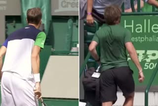 Daniil Medvedev Shouts At Coach During Halle Open Final  Daniil Medvedev  Medvedev coach Gilles Cervara  Gilles Cervara  Halle Open 2022  ഹല്ലി ഓപ്പണ്‍  Hubert Hurkacz  ഹ്യൂബര്‍ട്ട് ഹര്‍കാക്‌സ്  ഗില്ലെസ് സെർവാര  കോച്ച് ഗില്ലെസ് സെർവാരയോട് ദേഷ്യപ്പെട്ട് മെദ്‌വെദേവ്