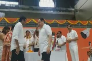 BJP National President did yoga at Noida Indoor Stadium
