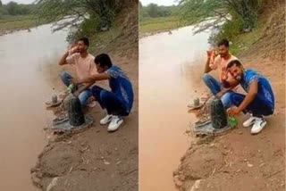 two youths anointing Shivling with beer in Chandigarh