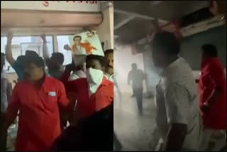 Shiv Sena activists vandalized the office of rebel Sena MLA Tanaji Sawant in pune